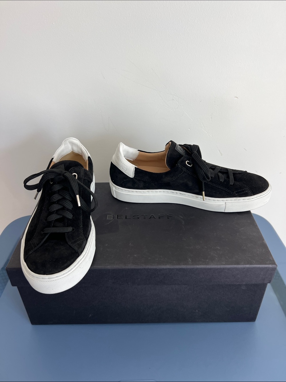 Belstaff dagenham combo low sneakers black suede leather quiet luxury men’s 38